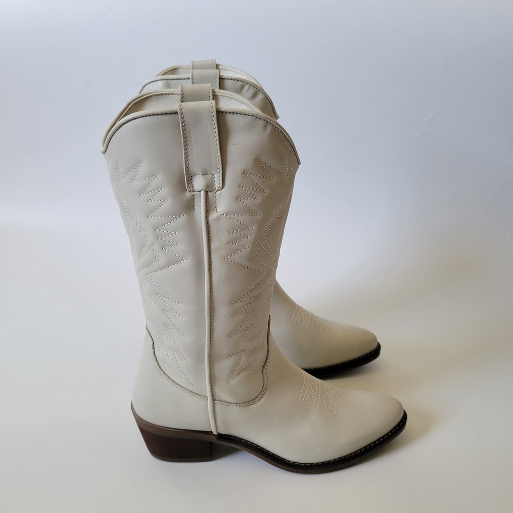 Steve Madden Hayward Western Boots 9M Ivory Knee High Cowgirl Minimalist Neutral - Picture 3 of 13